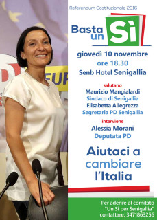 Locandina dell'incontro sul "sì" al referendum costituzionale con Alessia Morani, deputata PD