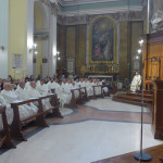 La celebrazione del giovedì santo nel duomo di Senigallia riaperto dopo il terremoto del 18 gennaio 2017