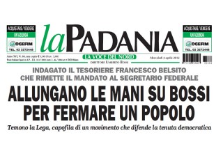 Prima pagina del quotidiano La Padania