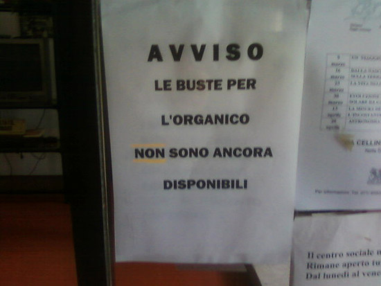 Avviso di indisponibilità dei sacchetti biodegradabili