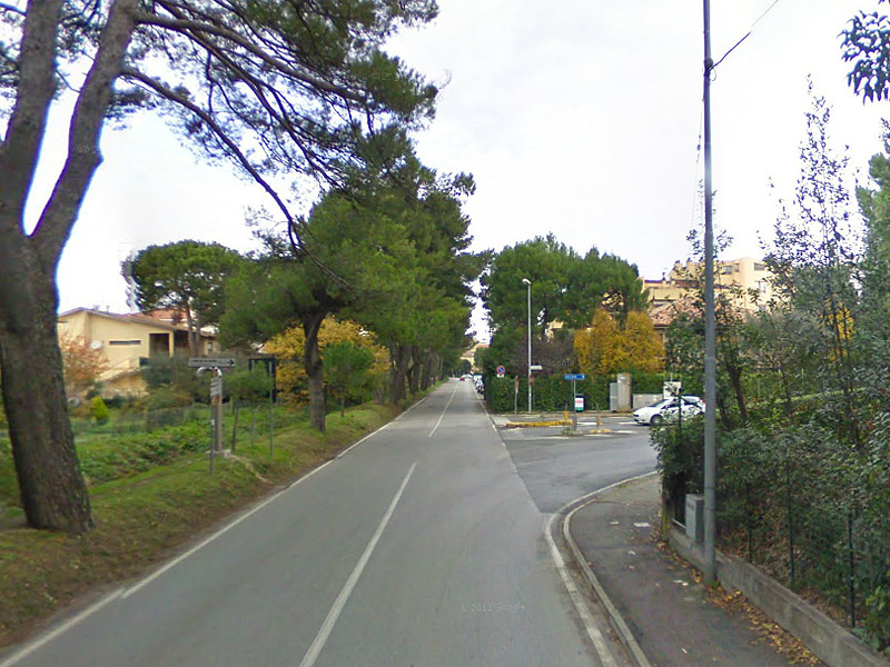 Viale Dei Pini, a Senigallia: tratto compreso tra via degli Oleandri (dx) e via Mercantini (in fondo)