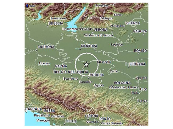 Mappa del terremoto del 13 giugno 2012 in Emilia Romagna