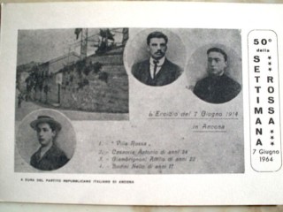 Cartolina commemorativa dei morti della Settimana Rossa, realizzata nel 1964 ad Ancona