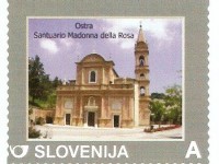 Il francobollo dedicato dalle poste slovene al Santuario Madonna della Rosa di Ostra