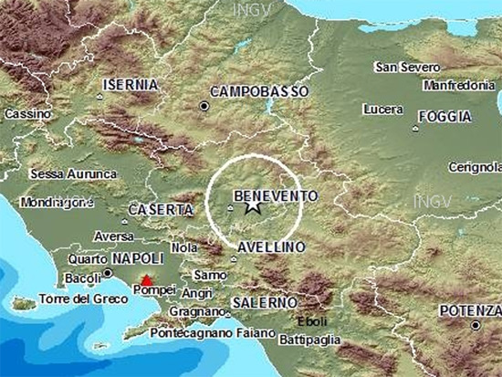 La mappa del terremotoa Benevento del 27-09-2012