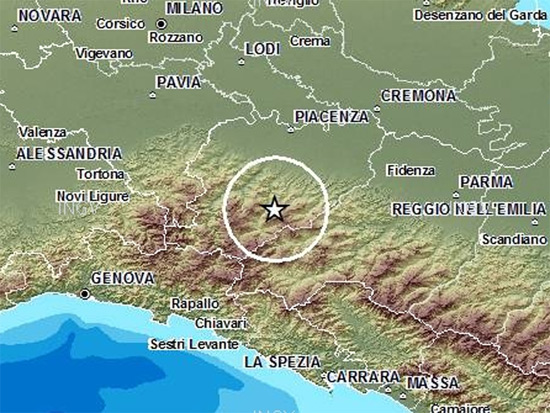 Mappa del terremoto nel piacentino del 3-10-2012, tratta da INGV.it