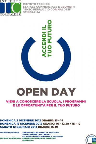 Locandina dell'Open Day all'Istituto Corinaldesi di Senigallia