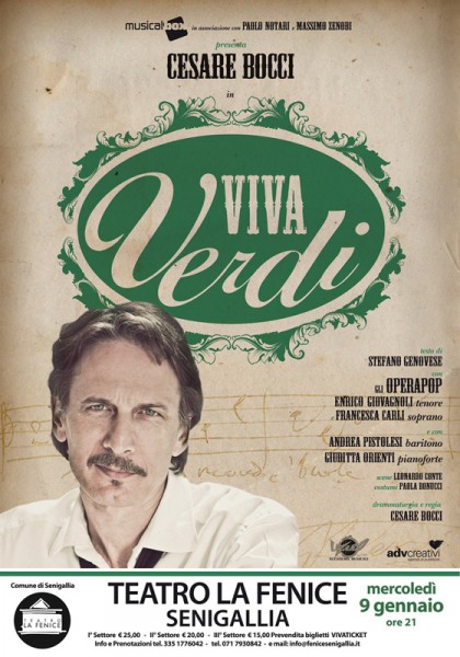 Locandina dello spettacolo "Viva Verdi" con Cesare Bocci alla Fenice di Senigallia