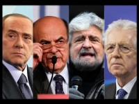 I politici in Italia protagonisti delle elezioni 2013: Silvio Berlusconi, Pier Luigi Bersani, Beppe Grillo, Mario Monti
