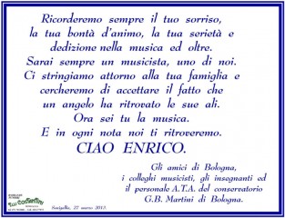 Manifesto funebre per Enrico Landi dagli amici del conservatorio Martini di Bologna