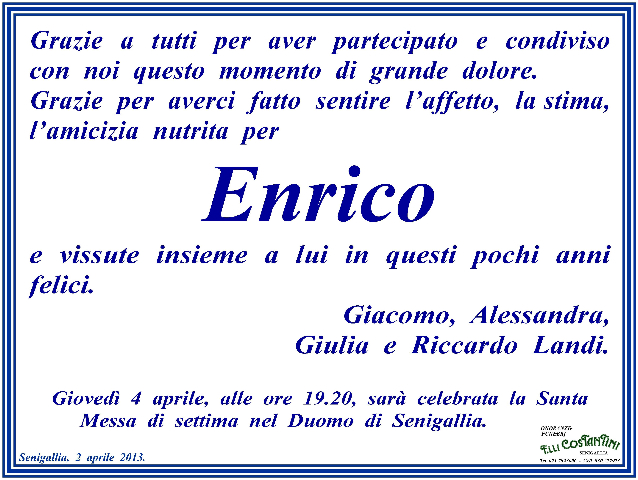 Manifesto funebre per Enrico Landi