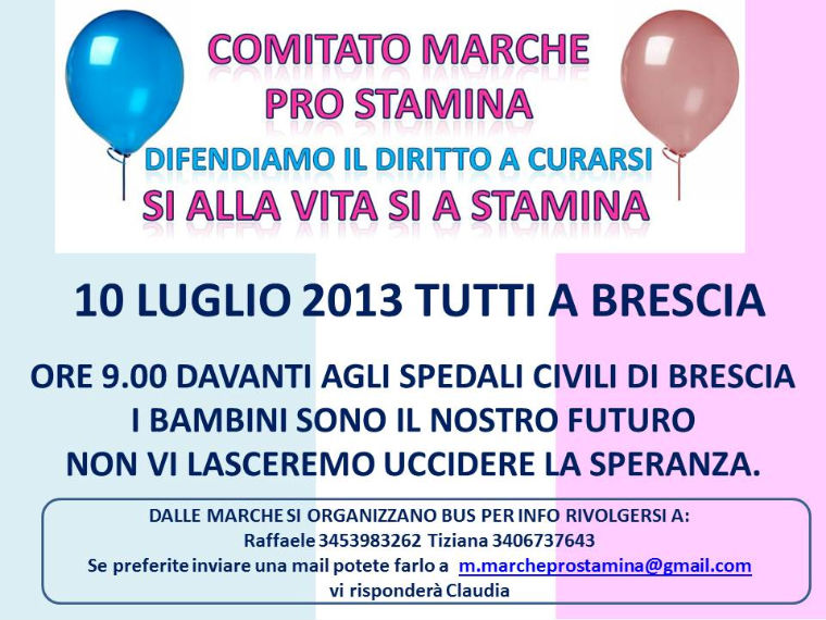 Comitato Marche Pro Stamina, volantino manifestazione Brescia