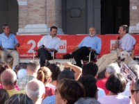 da sinistra: Valentino Mercati, Michele Serra, Carlo Petrini e Massimo Cirri