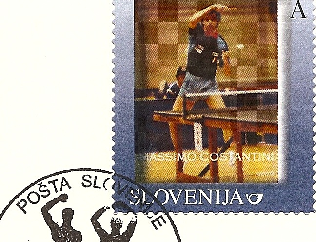 Francobollo commemorativo delle poste slovene dedicato a Massimo Costantini