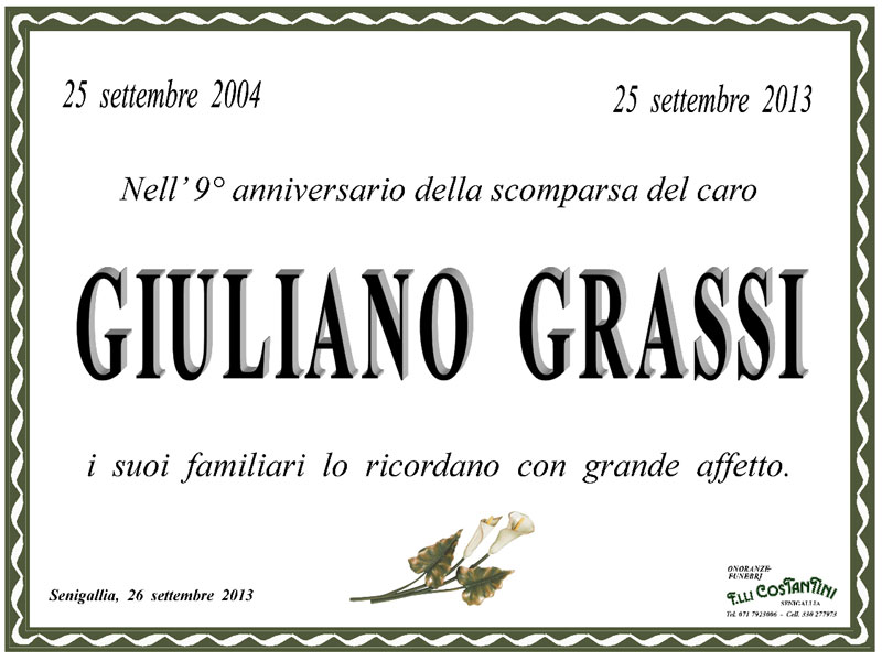Nono anniversario di Giuliano Grassi