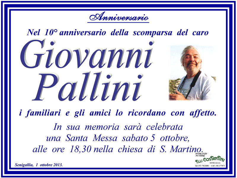 Decimo anniversario della scomparsa di Giovanni Pallini