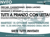 Manifesto dell'iniziativa "A pranzo con Letta" del 15 ottobre ad Ancona, promosso dai centro sociali delle Marche
