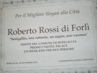 Slogan per Senigallia al turista Roberto Rossi, attestato