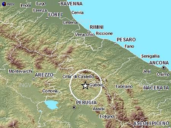 Scossa di terremoto a Gubbio: epicentro
