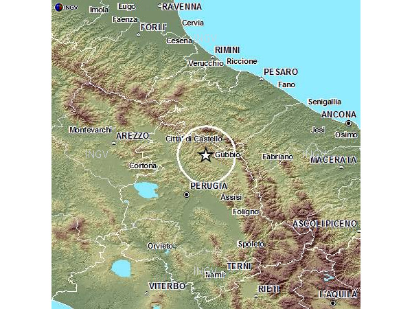 La mappa del terremoto a Gubbio del 22 dicembre 2013