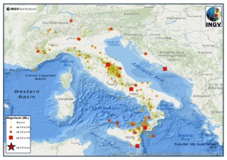 La mappa dei terremoti in Italia nel mese di dicembre 2013 elaborata dall’Istituto Nazionale di Geofisica e Vulcanologia