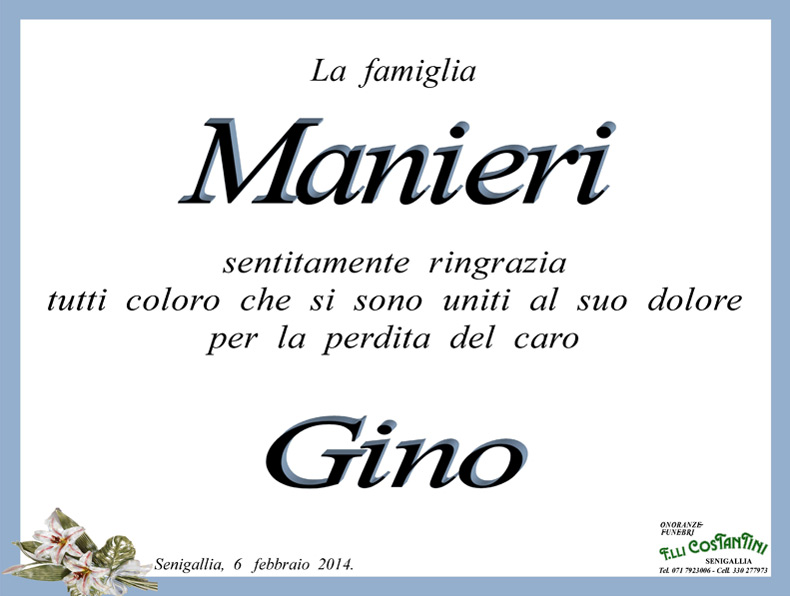 Manifesto funebre per Gino Manieri