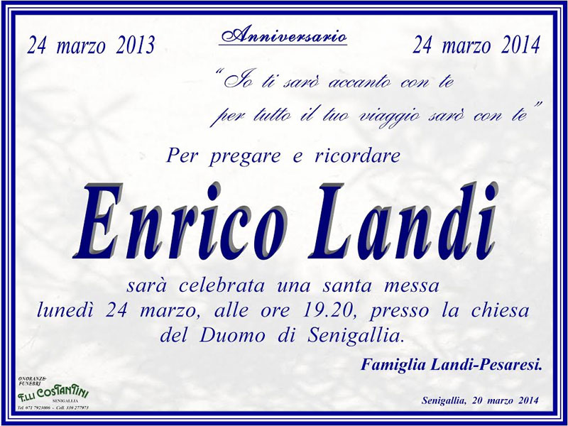 Primo Anniversario scomparsa Enrico Landi
