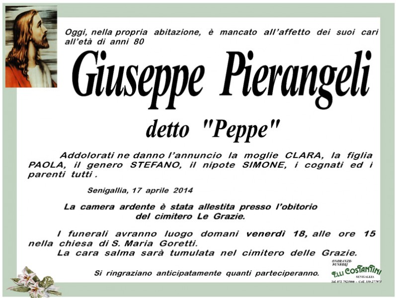 Manifesto funebre per Giuseppe Pierangeli