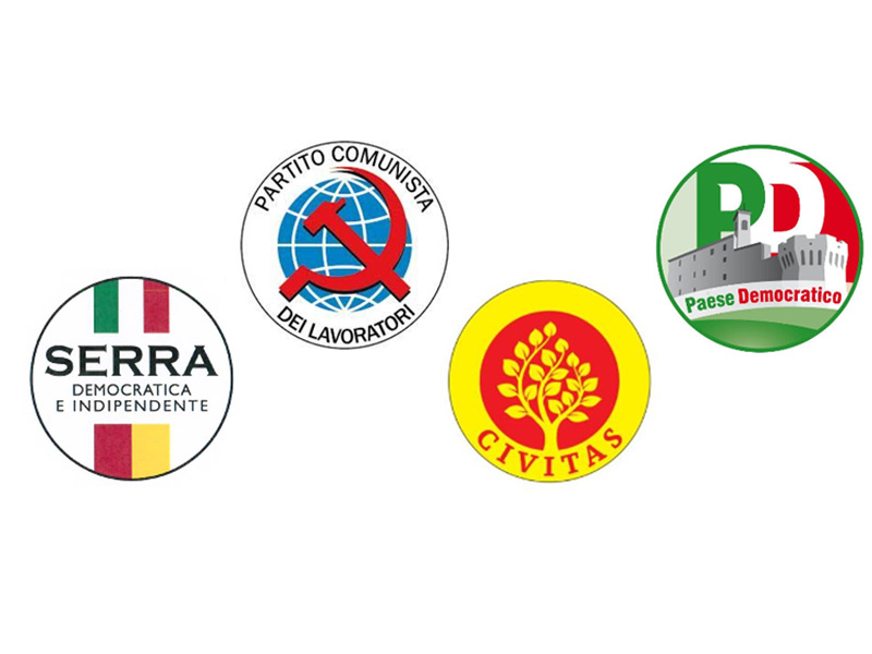 I loghi delle quattro liste in corsa per le elezioni comunali 2014 a Serra de' Conti