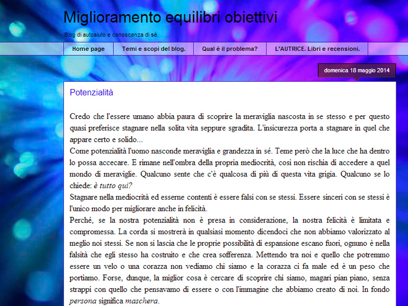 Home page del blog "Miglioramento equilibri obiettivi" di Lucia Donati