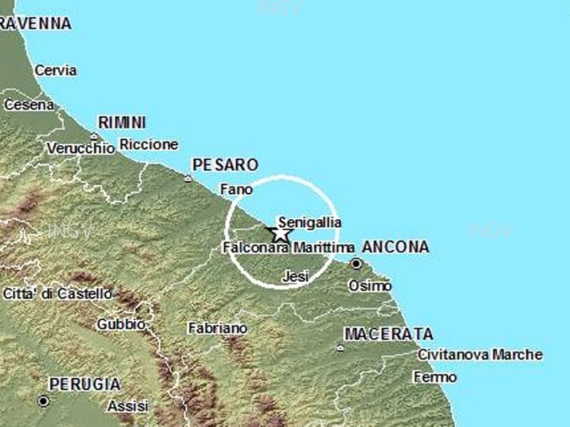 La mappa del terremoto del 22 maggio 2014 a Senigallia