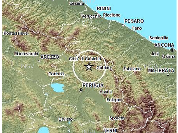 La mappa del terremoto tra Marche e Umbria del 9 luglio 2014. Fonte: INGV