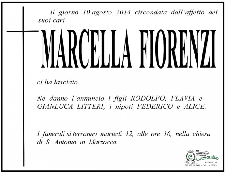 Manifesto funebre per Marcella Fiorenzi