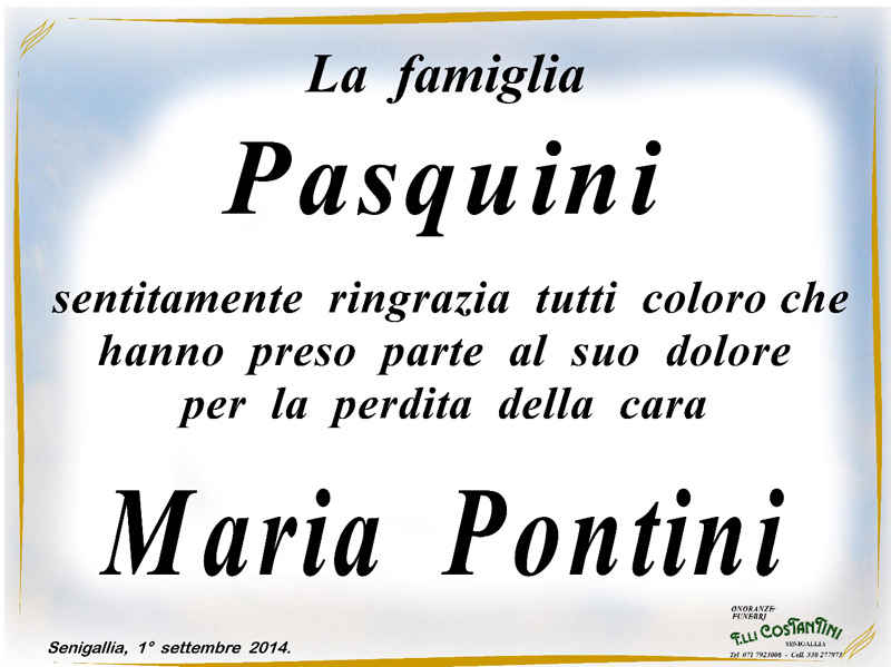 Manifesto funebre per Maria Pontini
