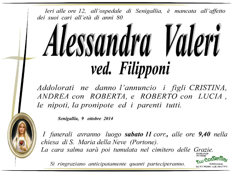 Alessandra Valeri, necrologio