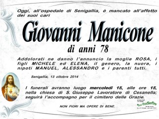 Giovanni Maniconee, necrologio