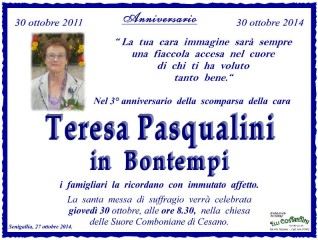 Teresa Pasqualini in Bontempi, anniversario morte