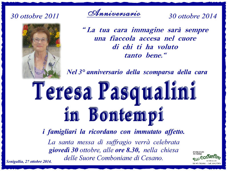 Teresa Pasqualini In Bontempi Anniversario Morte Senigallia Notizie