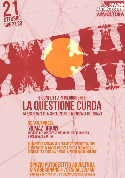 volantino dell'incontro pubblico sul tema della questione curda