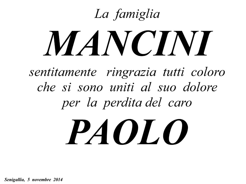 Manifesto di ringraziamento della famiglia Mancini