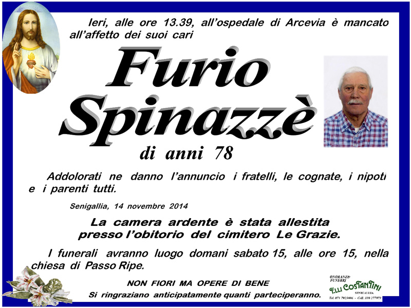 Manifesto funebre per Furio Spinazzè