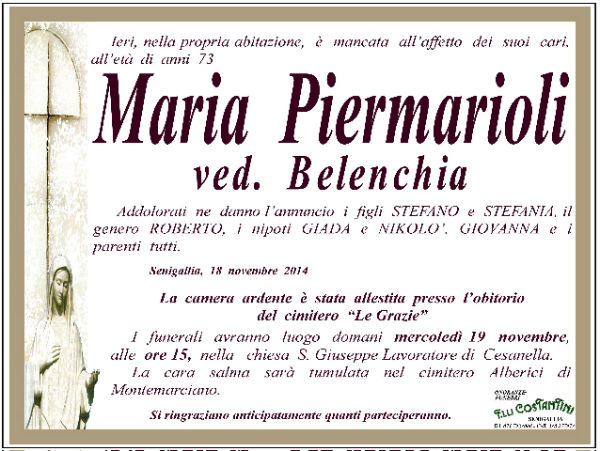 Necrologio Maria Piermarioli