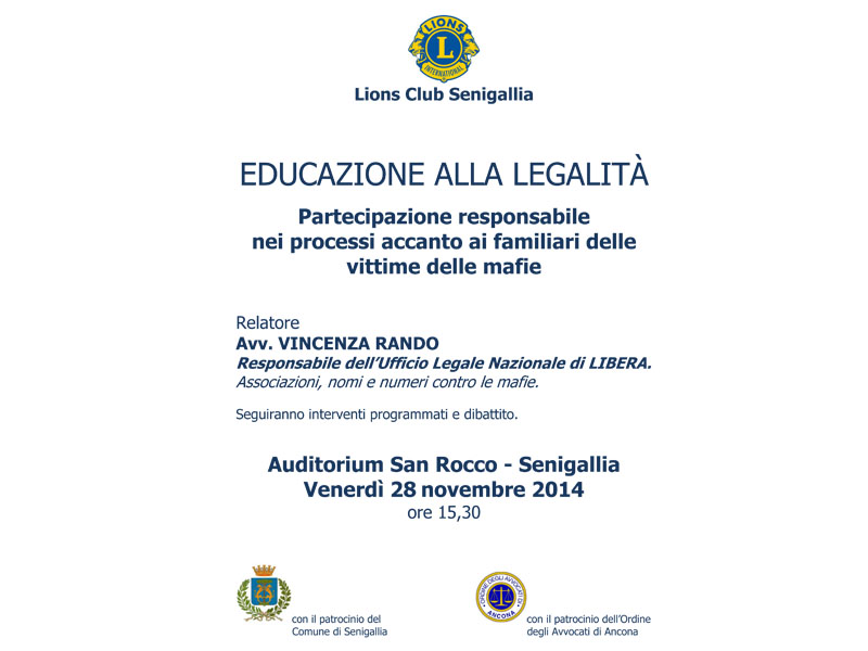 locandina "Educazione alla legalità" Lions Club
