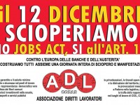 locandina per lo sciopero del 12 dicembre ad Ancona dell'Associazione Diritti Lavoratori - Cobas Marche