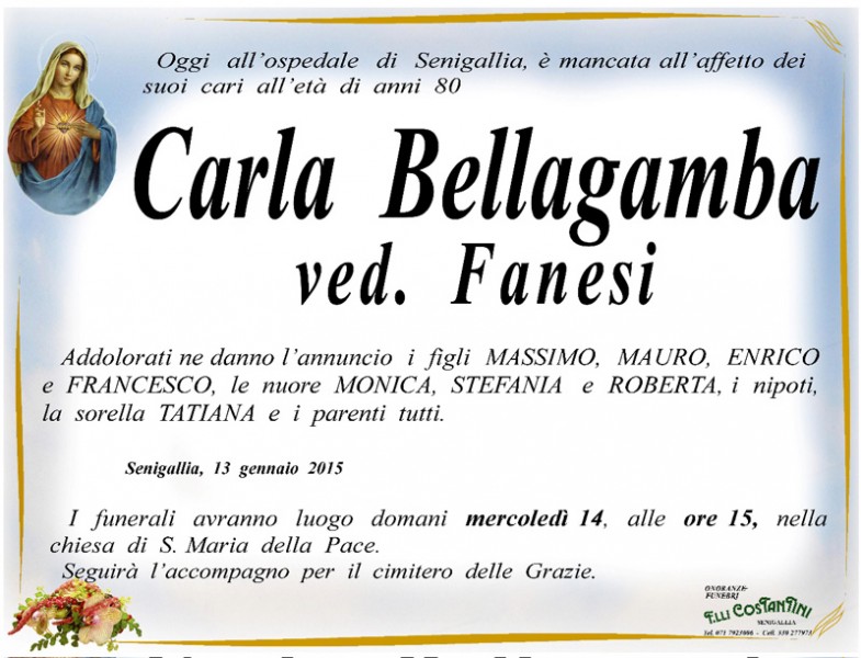 Manifesto funebre per Carla Bellagamba