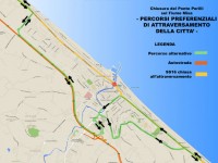 La mappa dei percorsi alternativi a Senigallia per il blocco della circolazione sul ponte Perilli