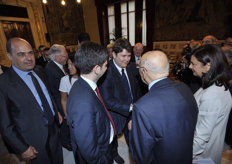 L'incontro tra Emanuele Lodolini e Giorgio Napolitano, accompagnati da Laura Boldrini