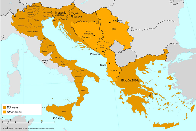 cartina della Macroregione Adriatico Ionica