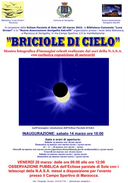 Locandina dell'iniziativa "Briciole di cielo" della NASA a Senigallia