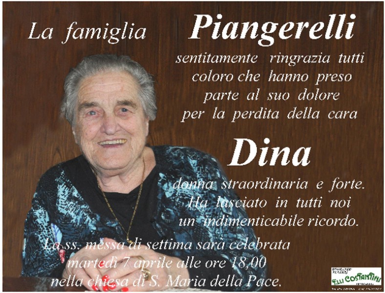 Manifesto di ringraziamento della famiglia Piangerelli